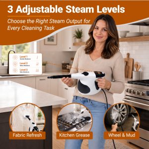 04-adjustable-handheld-steam-cleaner-3-steam-levels-fabric-kitchen-car Handheld Steam Cleaner, 3 Sec Heat-Up, Quick Refill