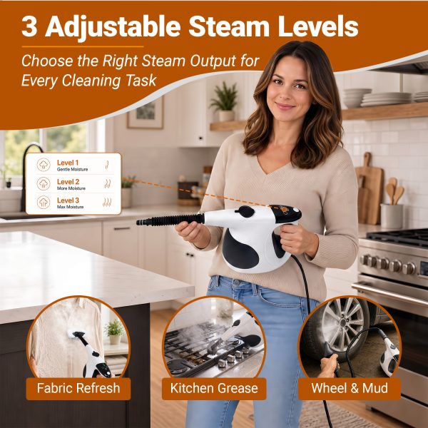 04-adjustable-handheld-steam-cleaner-3-steam-levels-fabric-kitchen-car Handheld Steam Cleaner, 3 Sec Heat-Up, Quick Refill