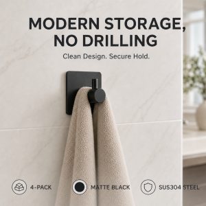 2 Matte Black Adhesive Hooks 4 Pack