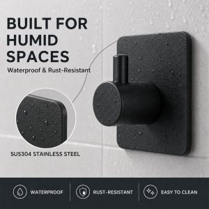 4 Matte Black Adhesive Hooks 4 Pack