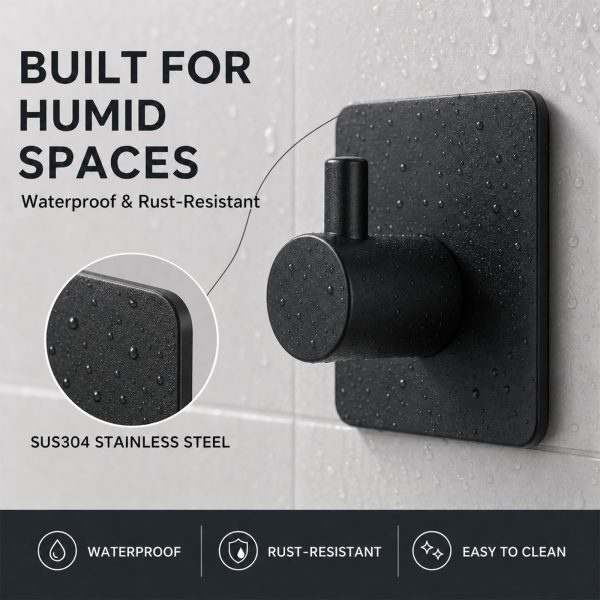 4 Matte Black Adhesive Hooks 4 Pack