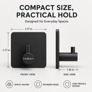 5 Matte Black Adhesive Hooks 4 Pack