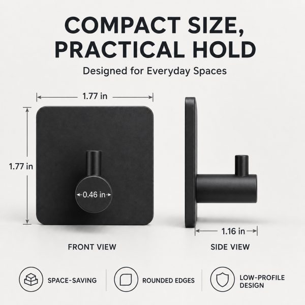 5 Matte Black Adhesive Hooks 4 Pack