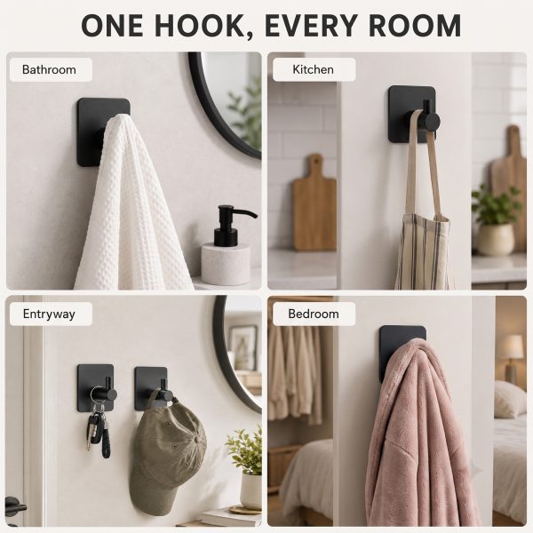 8 Matte Black Adhesive Hooks 4 Pack